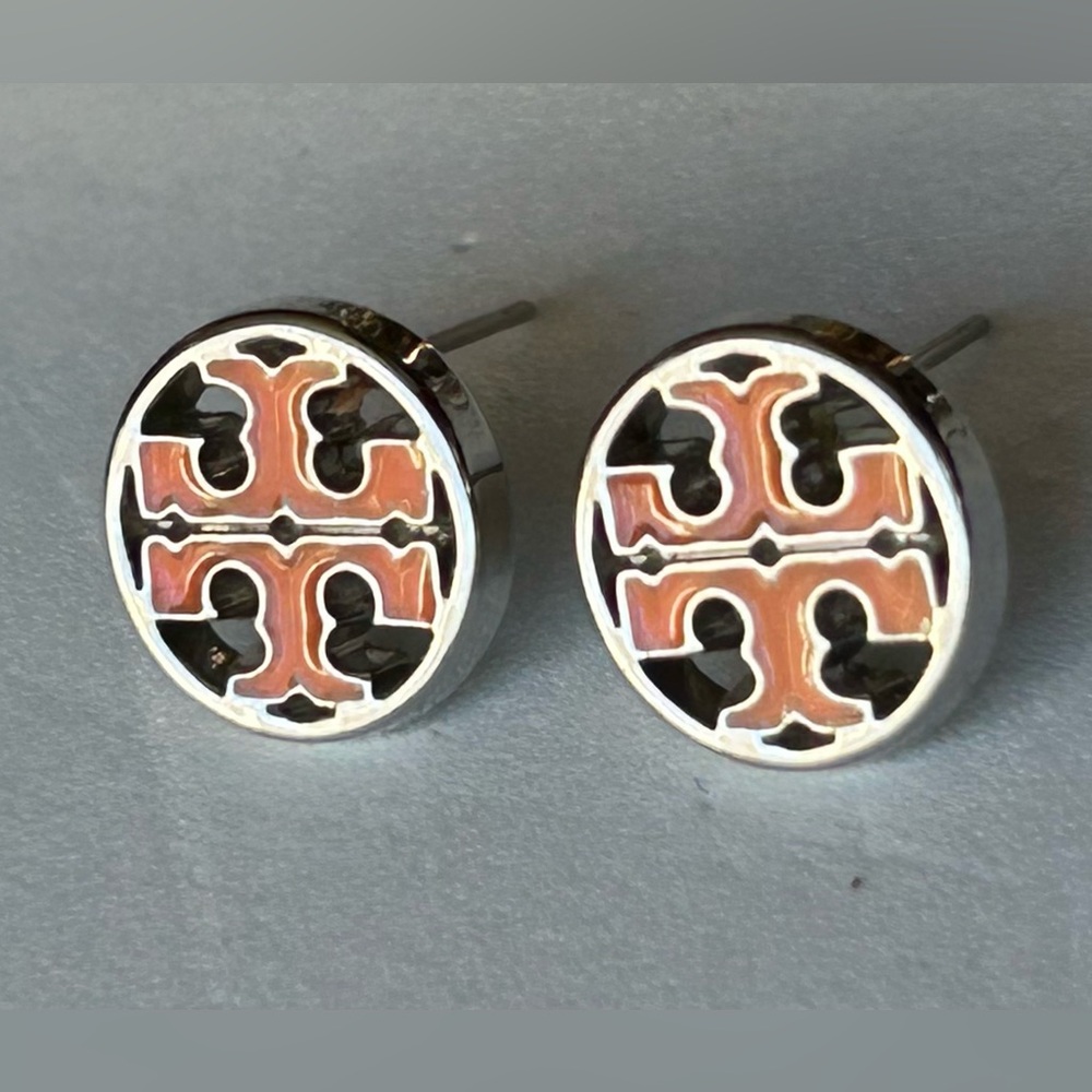 TORY BURCH Orange & Silver Post Earrings